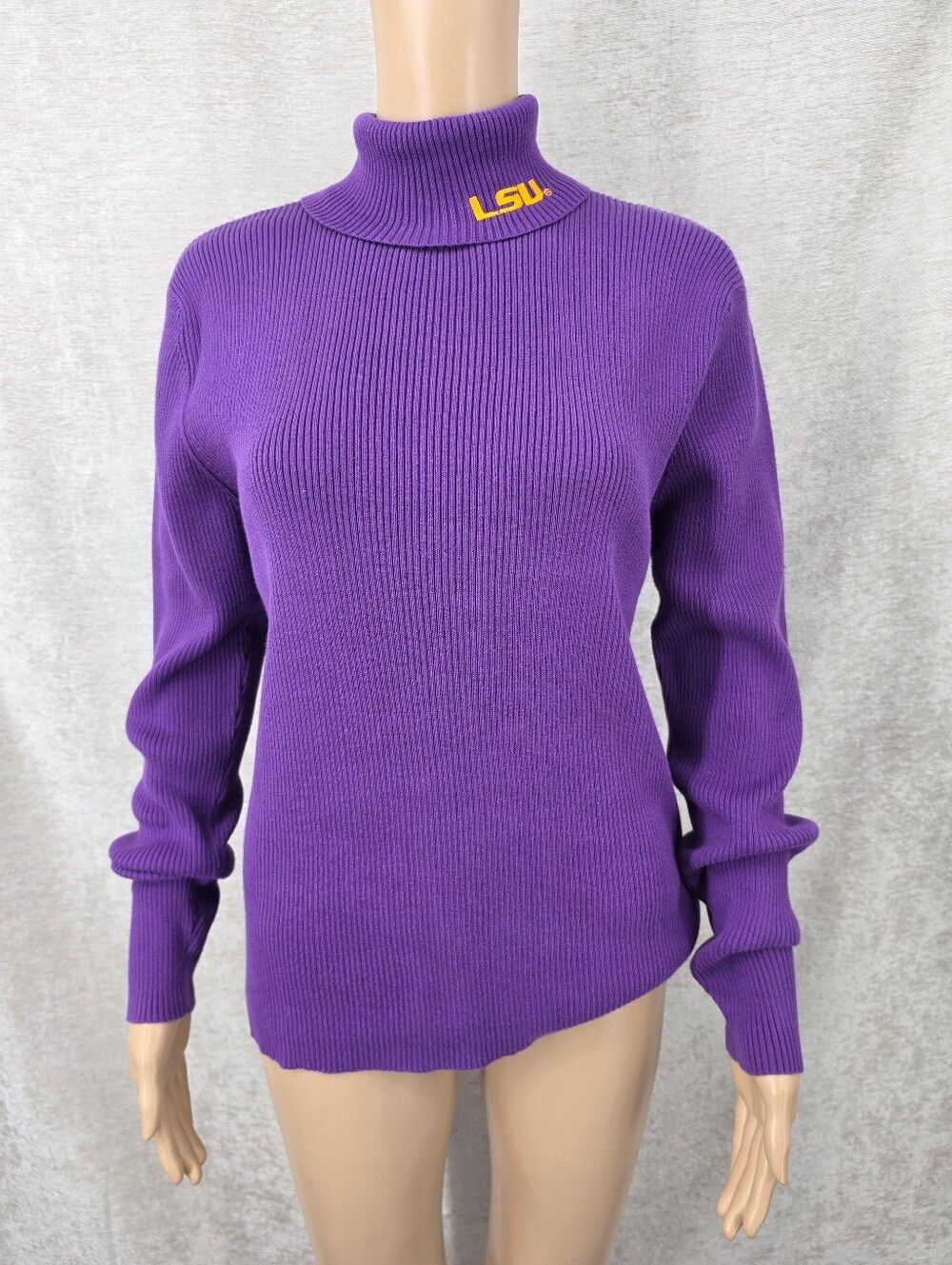 LSU Vintage Y2K Women's Purple Ribbed Turtleneck Sweater By Belle Pointe